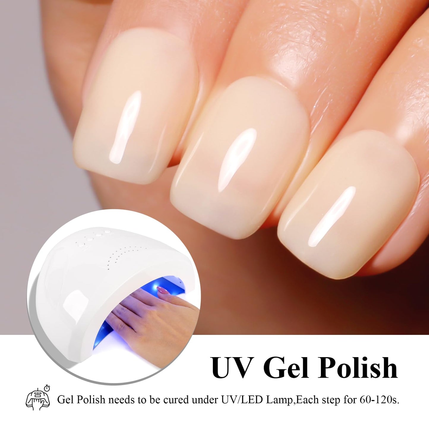 Firedeep Jelly White Gel Nail Polish Sheer Translucent Light Beige White Nail Polish UV/LED Soak Off Gel Polish for Spring Summer French Manicure 0.54 Fl Oz 1Pcs