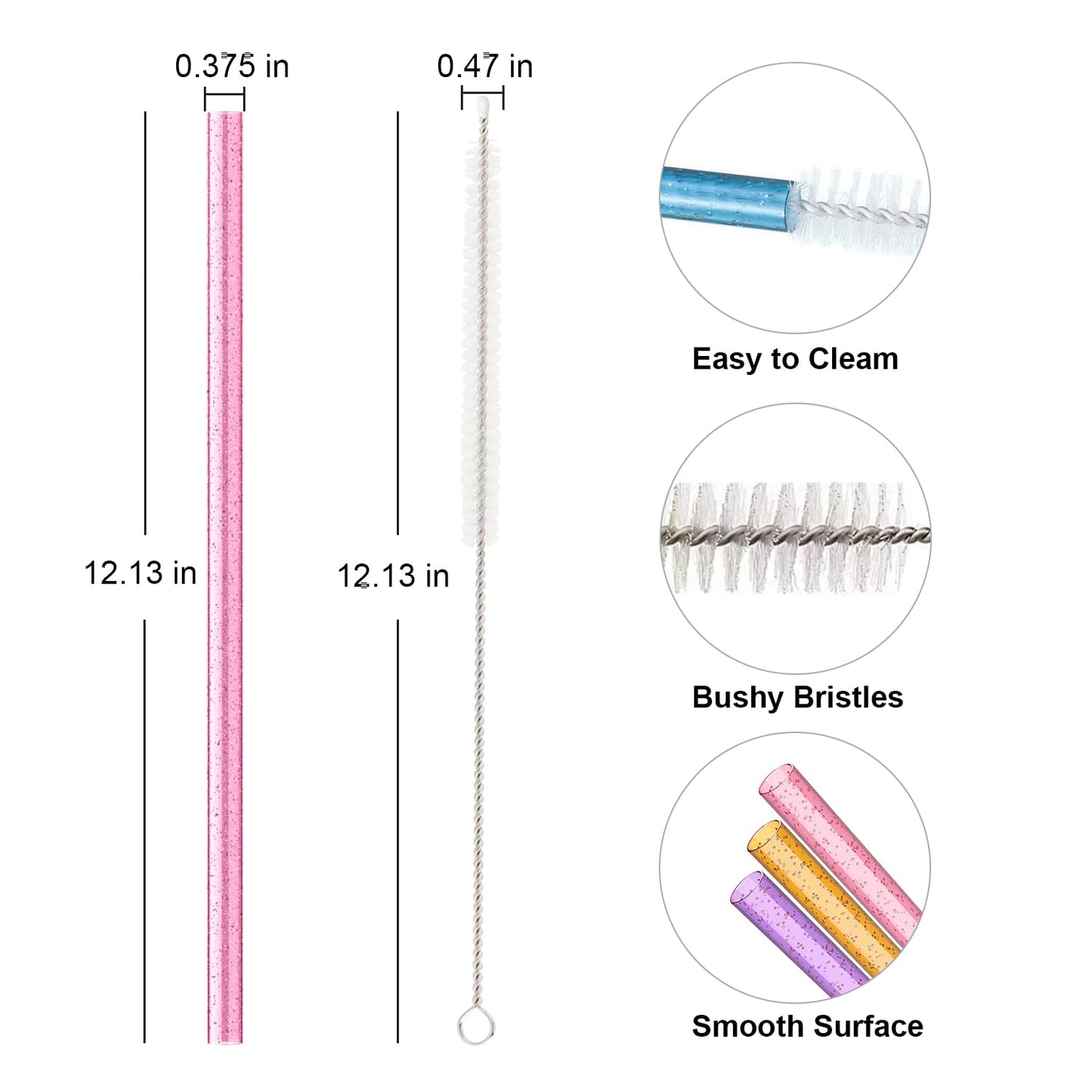 Replacement Straw Compatible with Stanley 40 oz 30 oz Cup Tumbler, 6 Pack Reusable Straw with Cleaning Brush, Plastic, Color, Dishwasher Safe