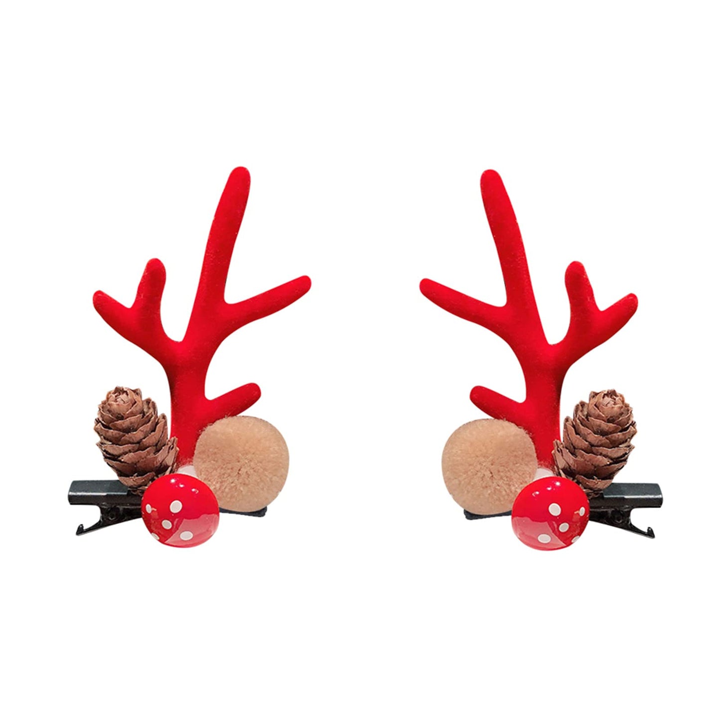 Yuyeran 4 Pairs Girls Novelty Antler Hair Clip Women Hair Barrettes Cute Deer Horn and Ears Christmas Hair Pins Xmas Party Supplies (Red)