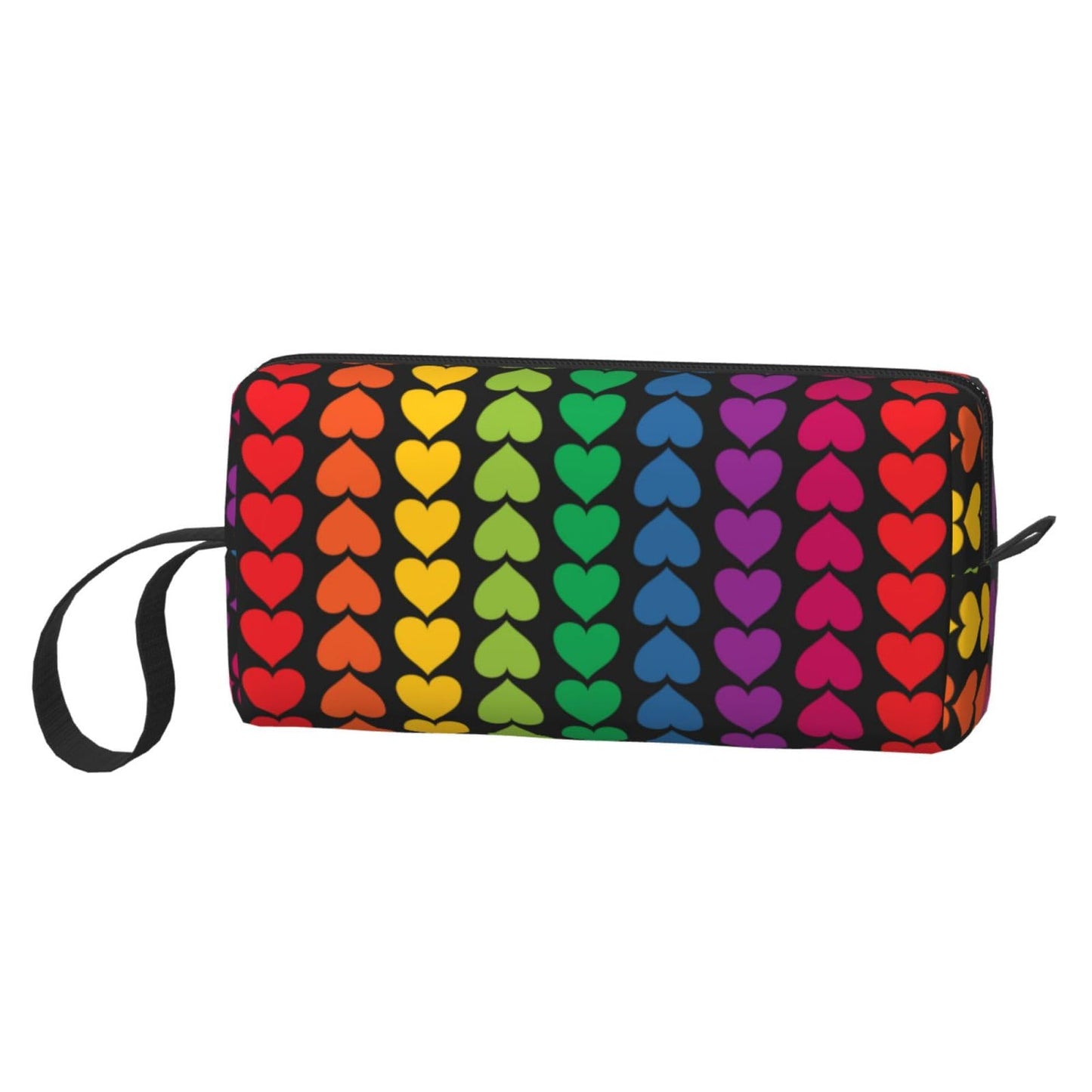 JKJOJIA Valentine Heart Rainbow Love Makeup Bag Organizer Small Cosmetic Bags Portable Travel Toiletry Bag With Handle Simple Accessories Storage Zipper Pouch For Women Girl