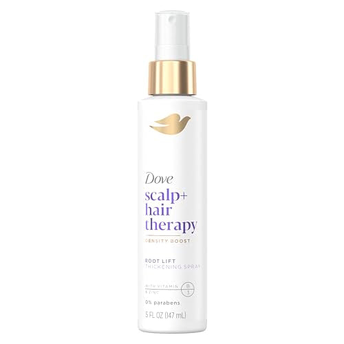Dove Density Boost Root Lift Thickening Spray for Fuller Hair and Scalp Therapy, with Vitamin B3, Zinc and 0% sulfates, 5 oz