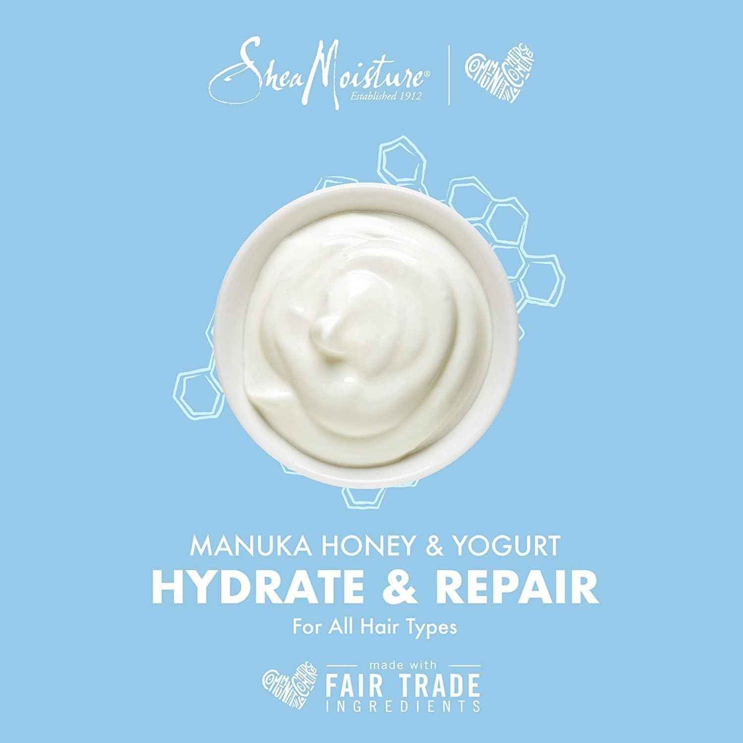 SheaMoisture Hair Mask - Manuka Honey & Yogurt, Hydrate + Repair Protein Power Treatment, Hair Treatment for Dry, Damaged Hair Care with Organic Shea Butter & Castor Oil for Hair, 8 Oz (Pack of 2)