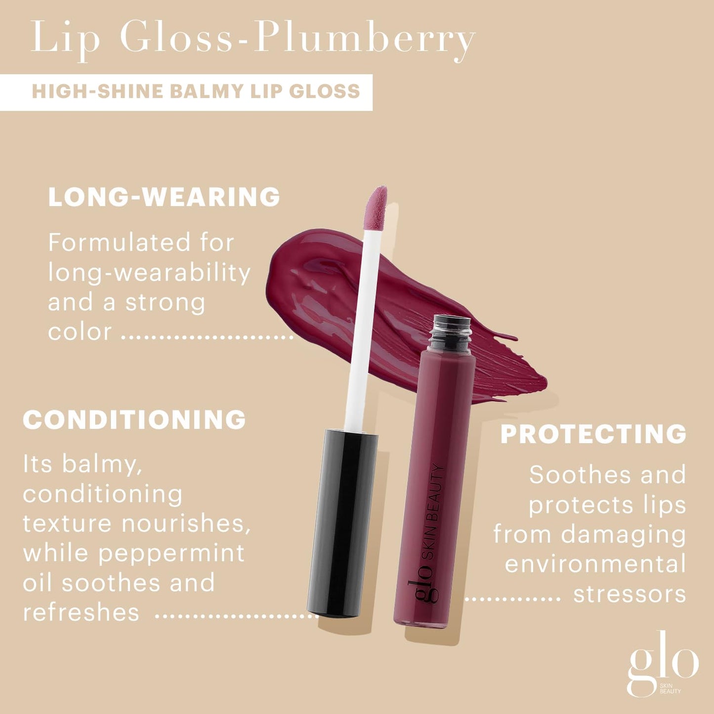 Glo Skin Beauty Lip Gloss (Plumberry) - Longwearing, High-Shine and Non-Sticky Finish, Add Color and Shine with Lip Nourishing Ingredients