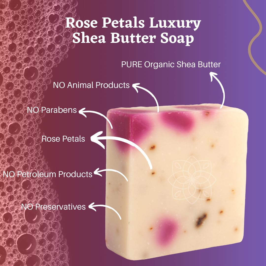 Majestic Lather Rose Petals Luxury Bar Soap for Face & Body. Moisturize, Nourish and Cleanse. For All Skin Types. Made in the USA. 5.0 Oz.