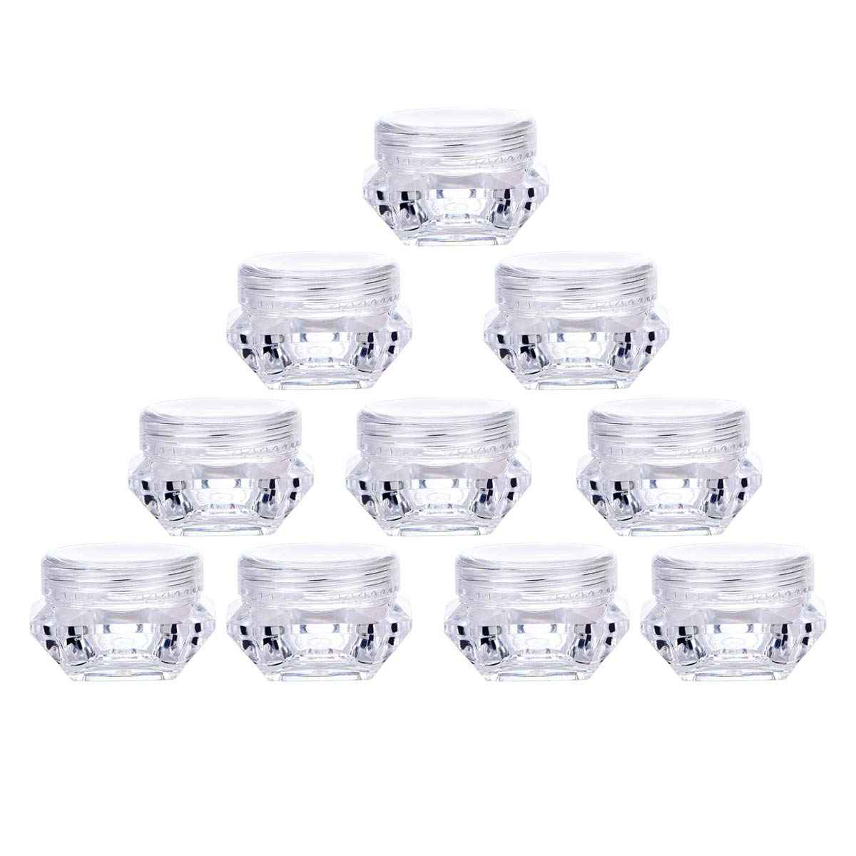 100Pcs Clear Refillable Empty DIY Cosmetic Pot Jars Case Diamond-shape Sample Bottles Vials Container for Eye Shadow Nails Powder Jewelry Makeup Cream Lotion Storage Travel Small Jar (3G)