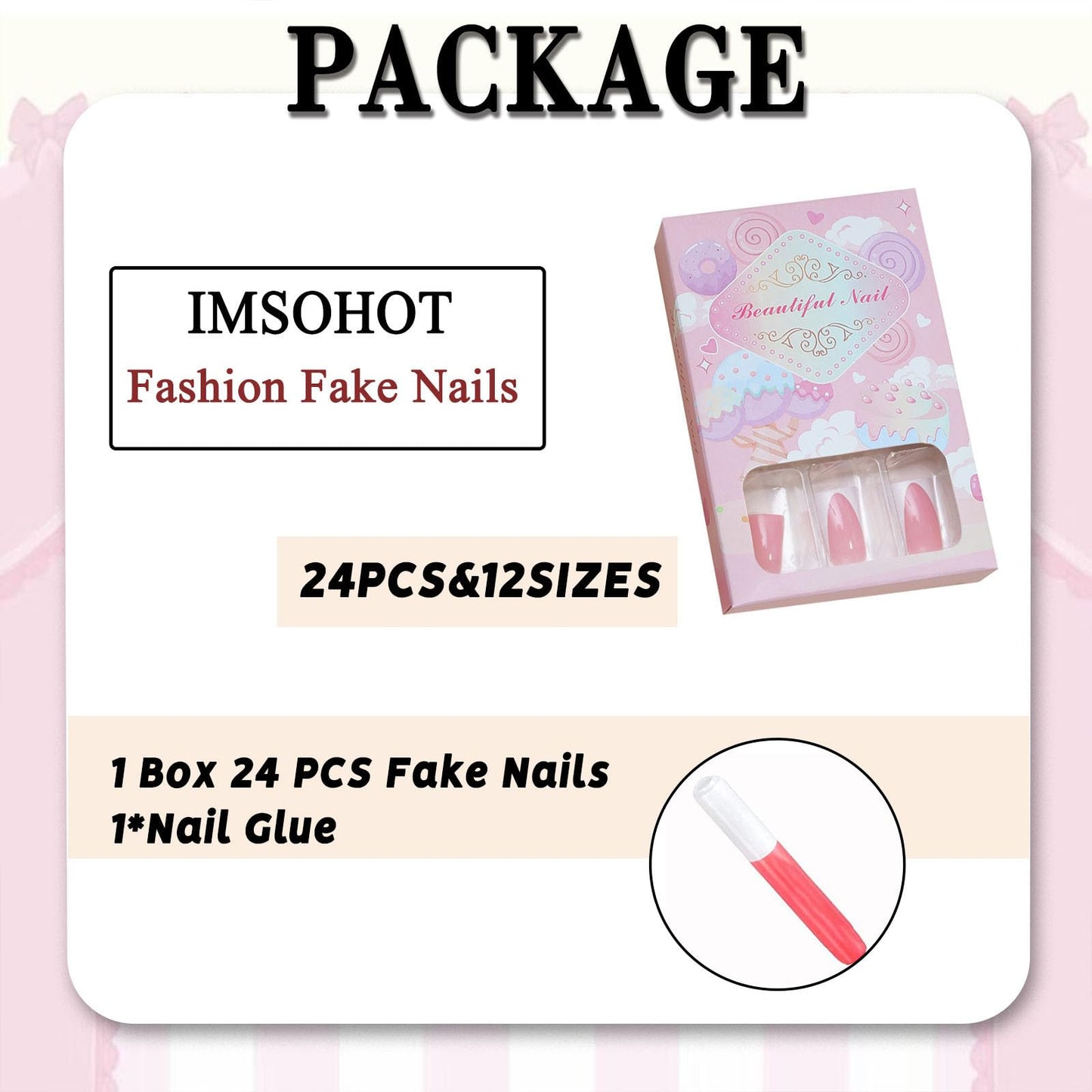 IMSOHOT Duck Press on Nails White French Pink Fake Nails with Duckbill Designs Full Cover Bow & Cute Duckling Acrylic False Nails Duck Feet Flared Medium False Nails Glossy Glue on Nails 24PCS