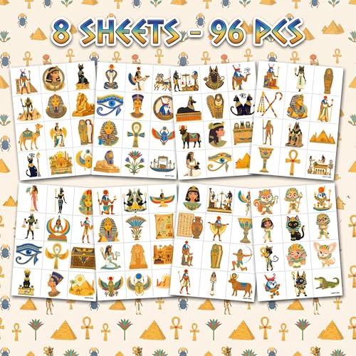 96 PCS Ancient Egypt Temporary Tattoos for Kids