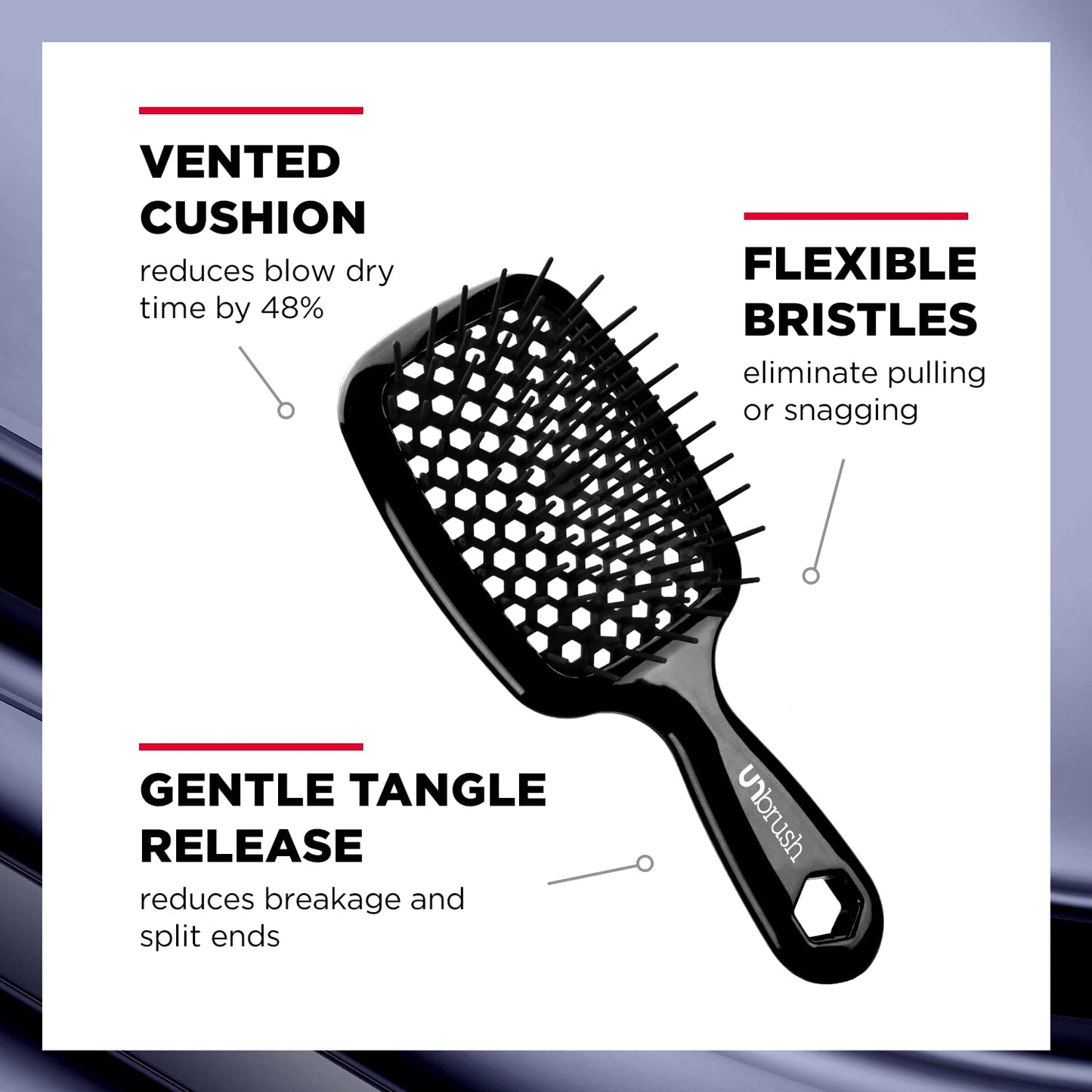 FHI HEAT Unbrush Wet & Dry Vented Detangling Hair Brush, Black