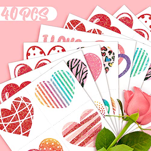 Whaline 160Pcs Glitter Heart Temporary Tattoos Valentine Party Favor