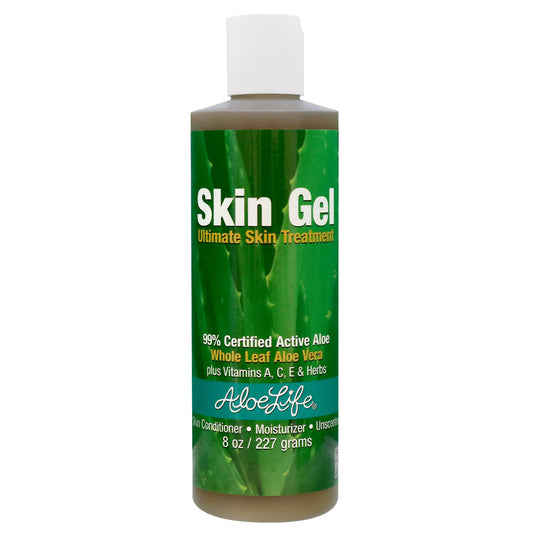 Aloe Life – Skin Gel & Herbs Ultimate Skin Treatment, 99% Certified Organic Whole Leaf Aloe Vera, Vitamins C, A, & E, Head-to-Toe Skin Care Support for the Whole Family, Fragrance-Free (8 oz)