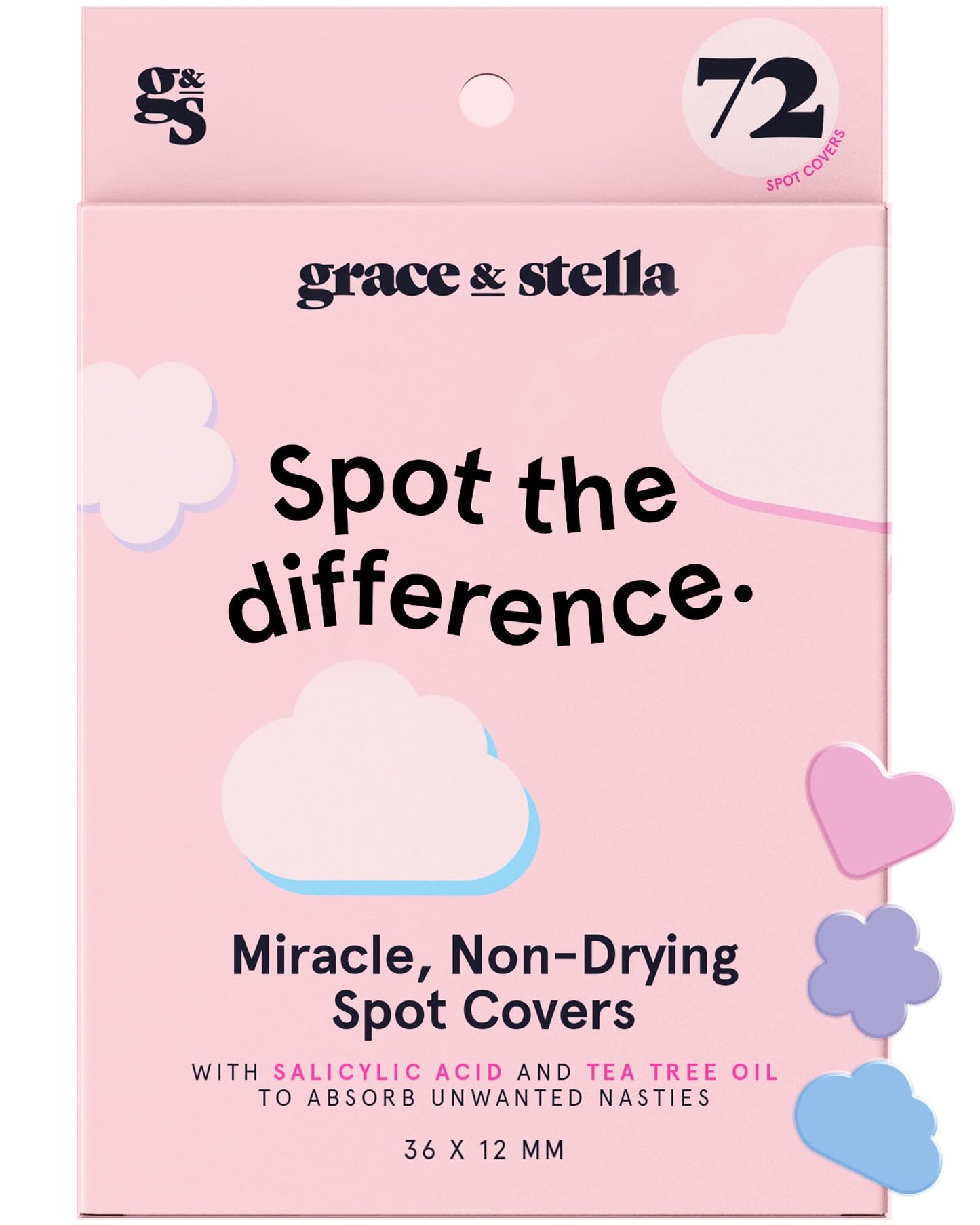 grace & stella Pimple Patches For Face (Multishape, 72 Count) - Hydrocolloid Acne Patches for Face - Dermatologist Tested, Vegan, Cruelty-Free Zit Patches for Face, Blemish Patches, Pimple Stickers