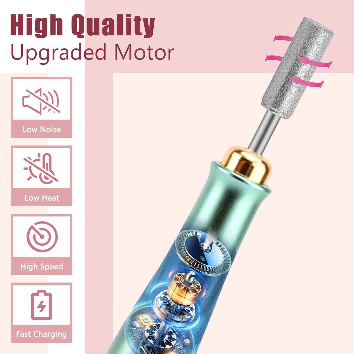 VINGVO Cordless Electric Nails Drill Filer Set, Professional Manicure Pedicure Kit with Bits for Acrylic, Portable Electric Files & Buffers for Toenail Cuticle Hand Foot Care Polish Tool (Green)