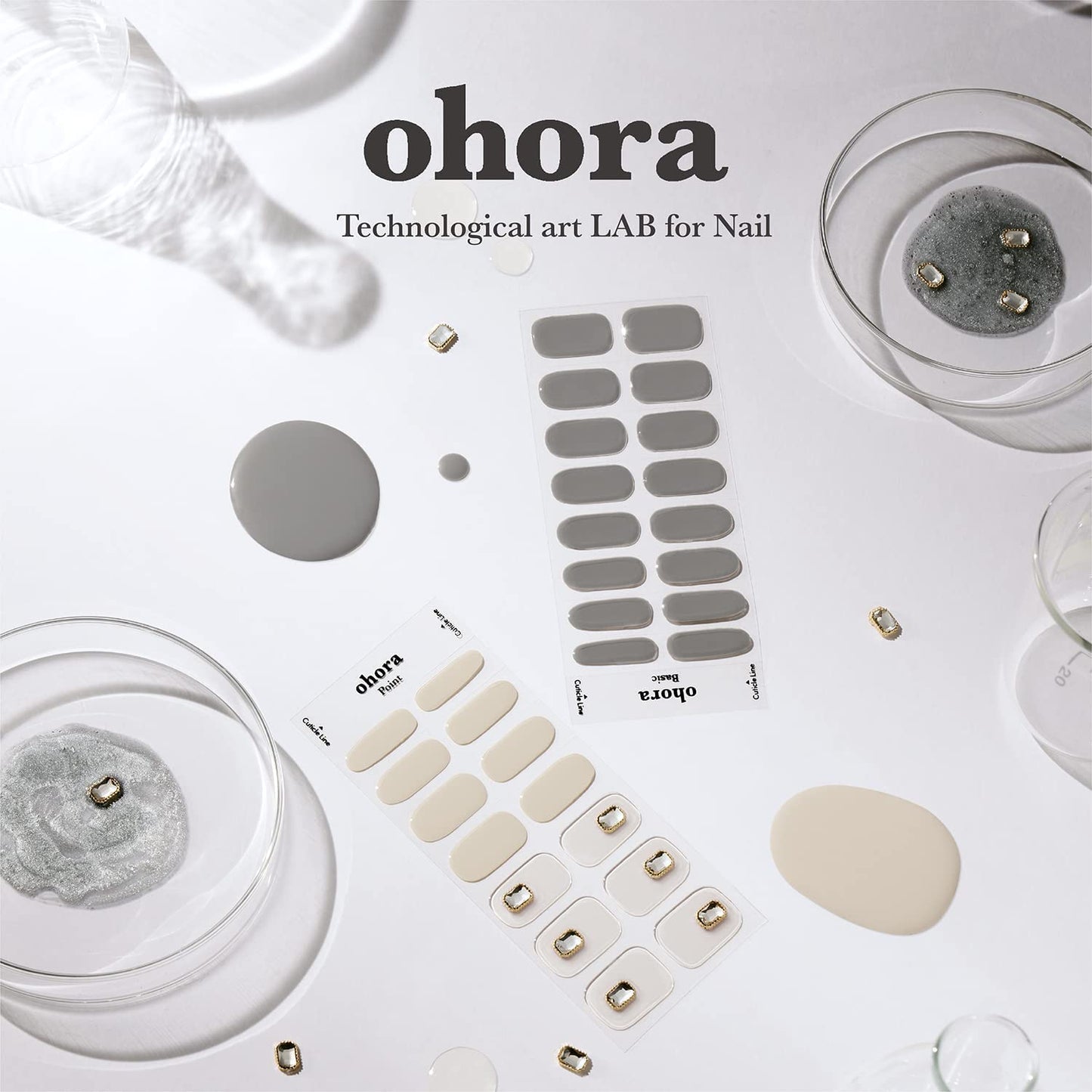 ohora Semi Cured Gel Nail Strips (P Diamant) - Nude, Glitter, Works with Any UV/LED Nail Lamps, Salon-Quality, Long Lasting, Easy to Apply & Remove - Includes 2 Prep Pads, Nail File & Wooden Stick