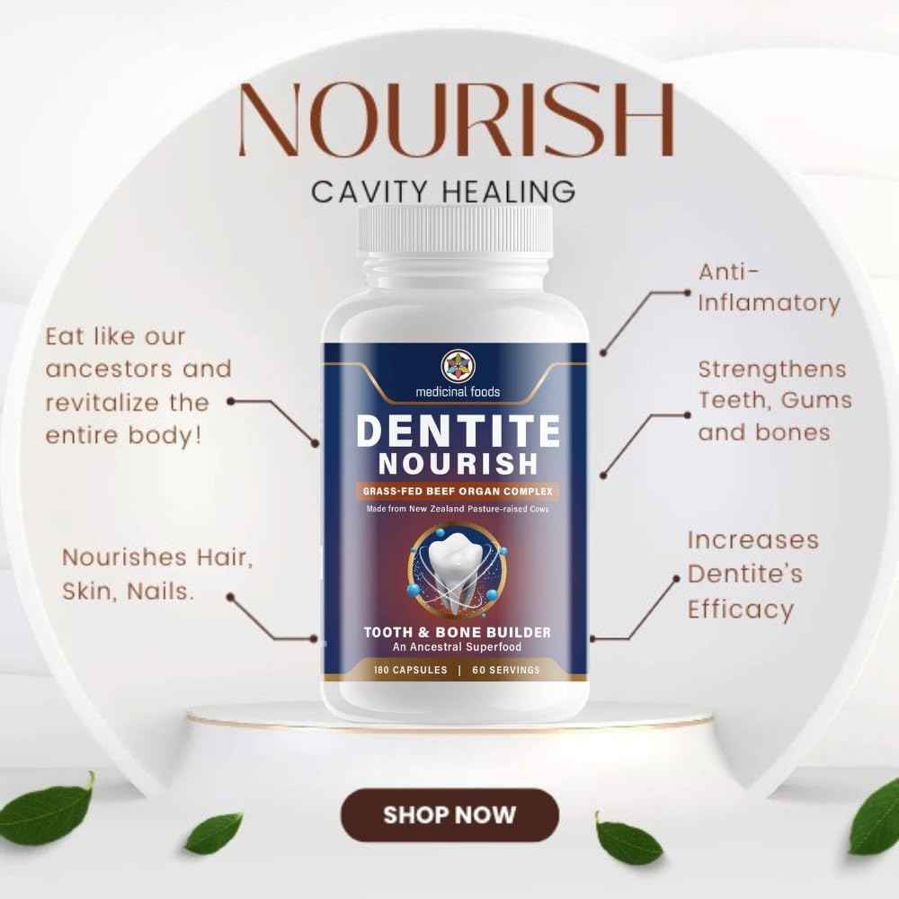 Medicinal Foods Nourish Tooth & Bone Builder | Ancestral Superfood for Enamel Repair & Bone Strength | Grass-Fed Beef Organ Complex | Build Healthy Teeth & Gums | Hormone & GMO Free | 180 Capsule