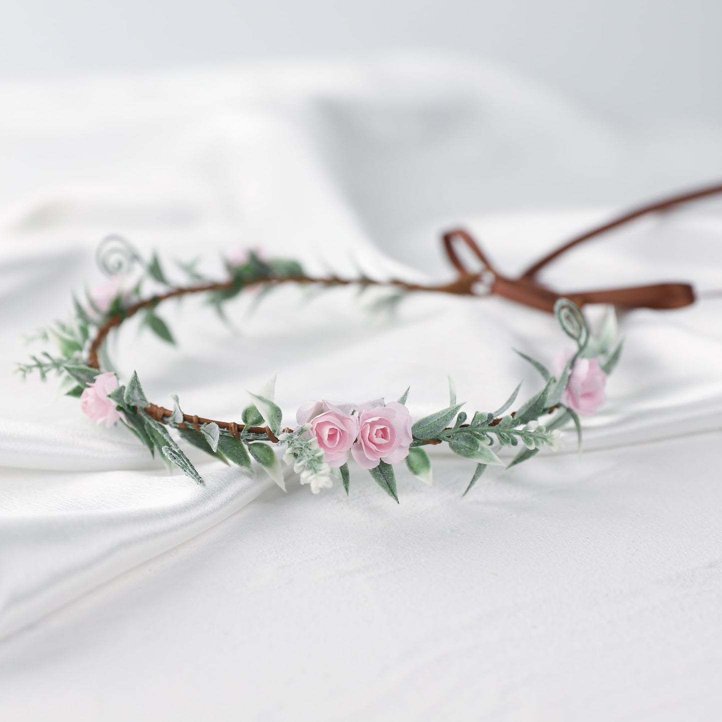 KorViSHOW Weeding Flower Crowns Fairy Headband- Greenary Leaf Renaissance Bohemian Floral Wreath Crafts for Women Girls in Christmas Festival Party Vacation Photography Props Pink Rose