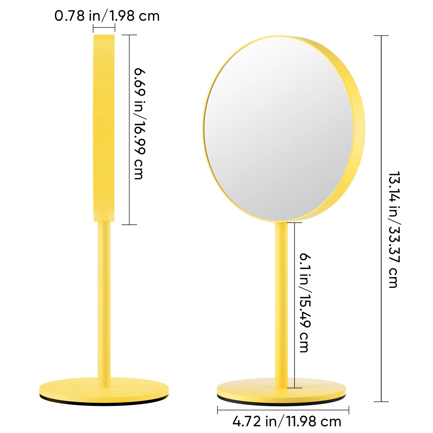Dual-Sided Magnifying Makeup Mirror, 6.5 Inch, 5X and 1X Magnification, Standing Vanity Mirror for Desk (Yellow, 6.5 Inches)