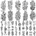 Yazhiji 40 sheets Lasting Temporary Tattoos Large Chrysanthemum and Lotus Flowers Collection Waterproof Temporary Fake Tattoo Stickers for Women and Girls