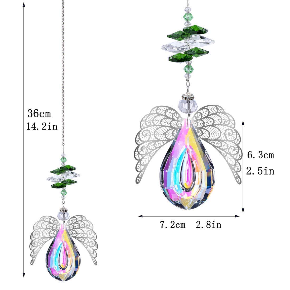 H&D HYALINE & DORA Sun Catcher Hanging Crystal Tree of Life and Metal Angel Wing Decor Rainbow Maker Drops Hang for Window, Home, Car Charms