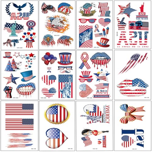 American Flag Temporary Tattoos 24pcs - 4th of July