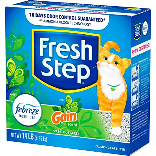 Fresh Step Clumping Cat Litter with Febreze Gain Scent, Activated Charcoal for Odor Control, 14 Pounds