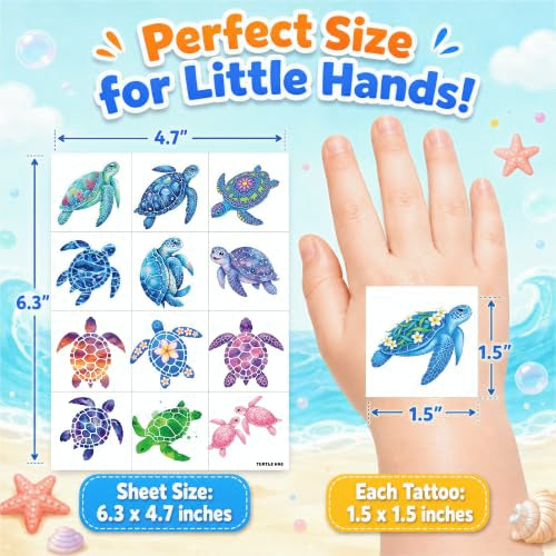 96 Ocean Turtle Temporary Tattoos for Kids - Party Favors