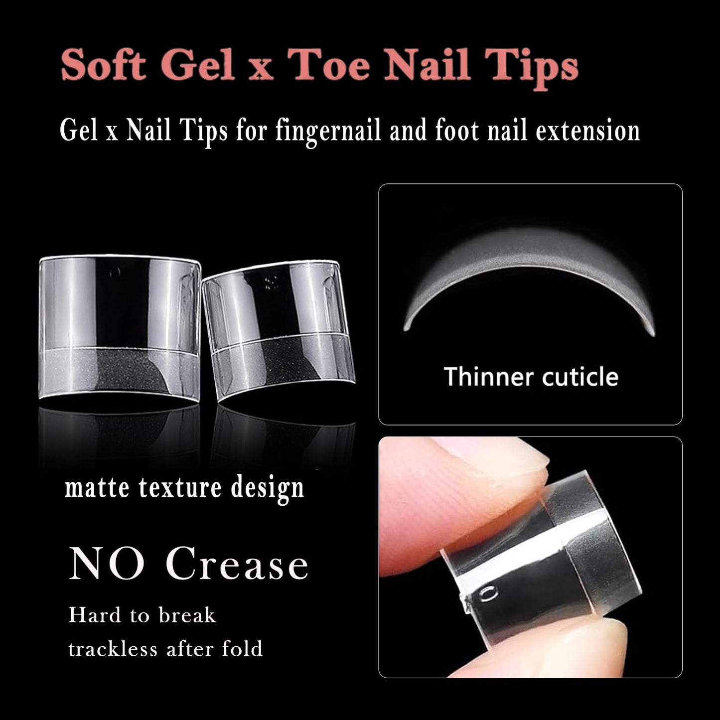 AddFavor Toe Nail Tips, 600pcs Gel x Toe Nail Tips Clear Fake Toenails Tips Square Half Cover Acrylic Nail Tips for Toe Nail Extension