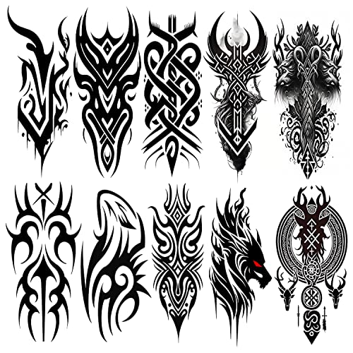 AWLEE Waterproof Temporary Tattoos - Viking Tribal Totem 10 Sheet