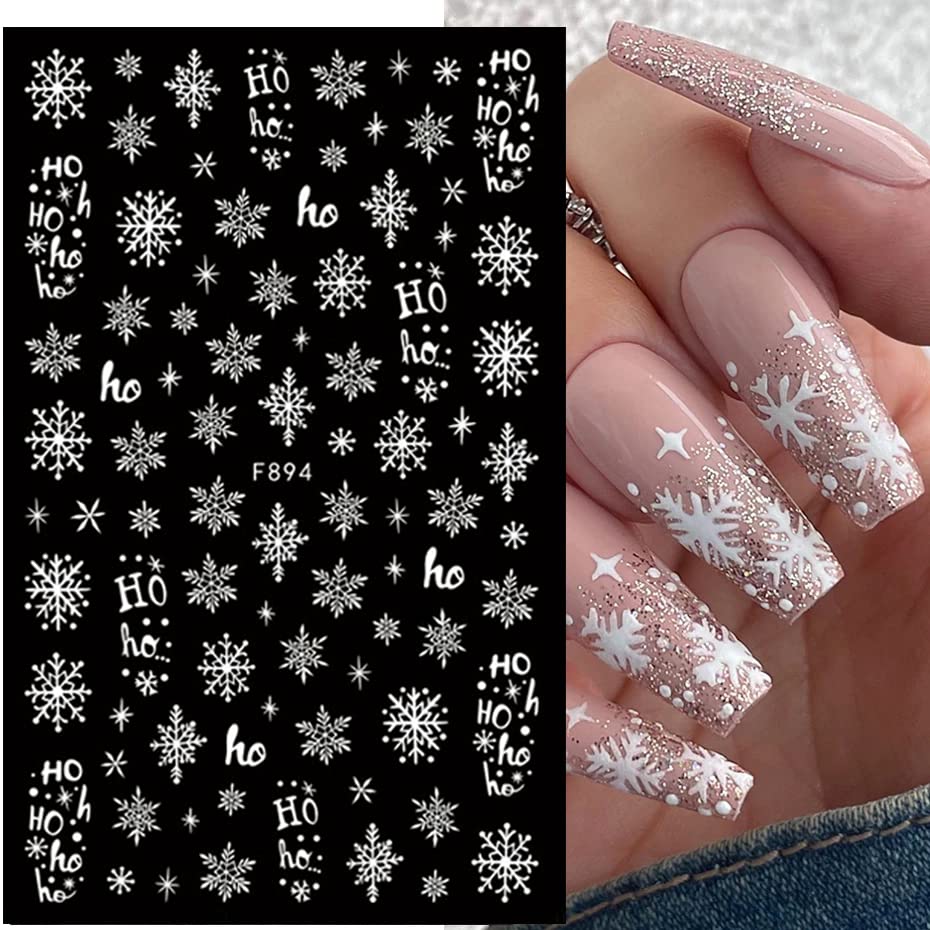 8 Sheets 3D Snowflake Nail Art Stickers Winter Nail Decals Self-Adhesive Glitter Designs Nail Charms Christmas Nail Stickers Winter Holiday Nail Decoration for Women Girls DIY Xmas Nail Art Supplies