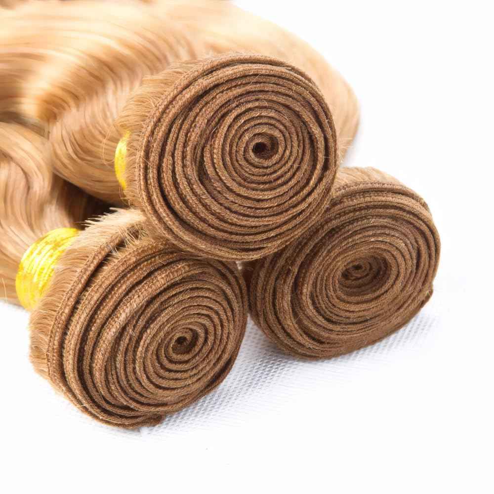 LOIUMGUU Honey Blonde Human Hair Bundles Color #27 Body Wave Bundles 8 10 12 Inch Double Weft Soft Unprocessed Brazilian Virgin Remy Double Weft Soft Real Blonde Hair Extensions