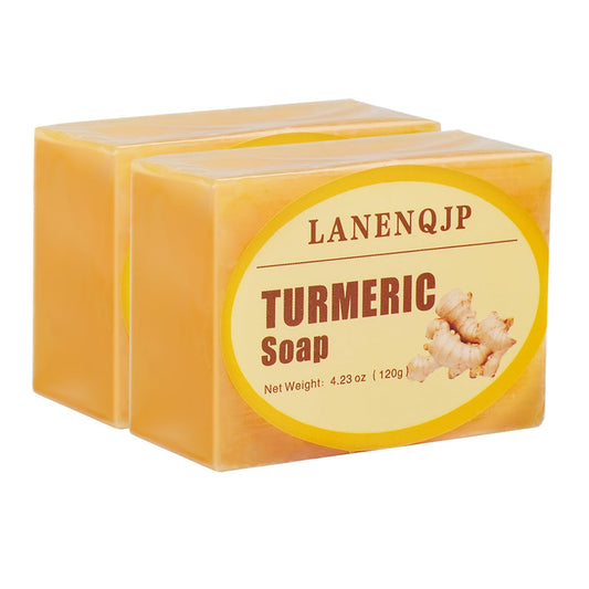 LANENQJP Turmeric Soap Bar for Face & Body, Organic Turmeric Soap Natural Handmade Soap For All Skin Types For Men & Women(2 Pack)