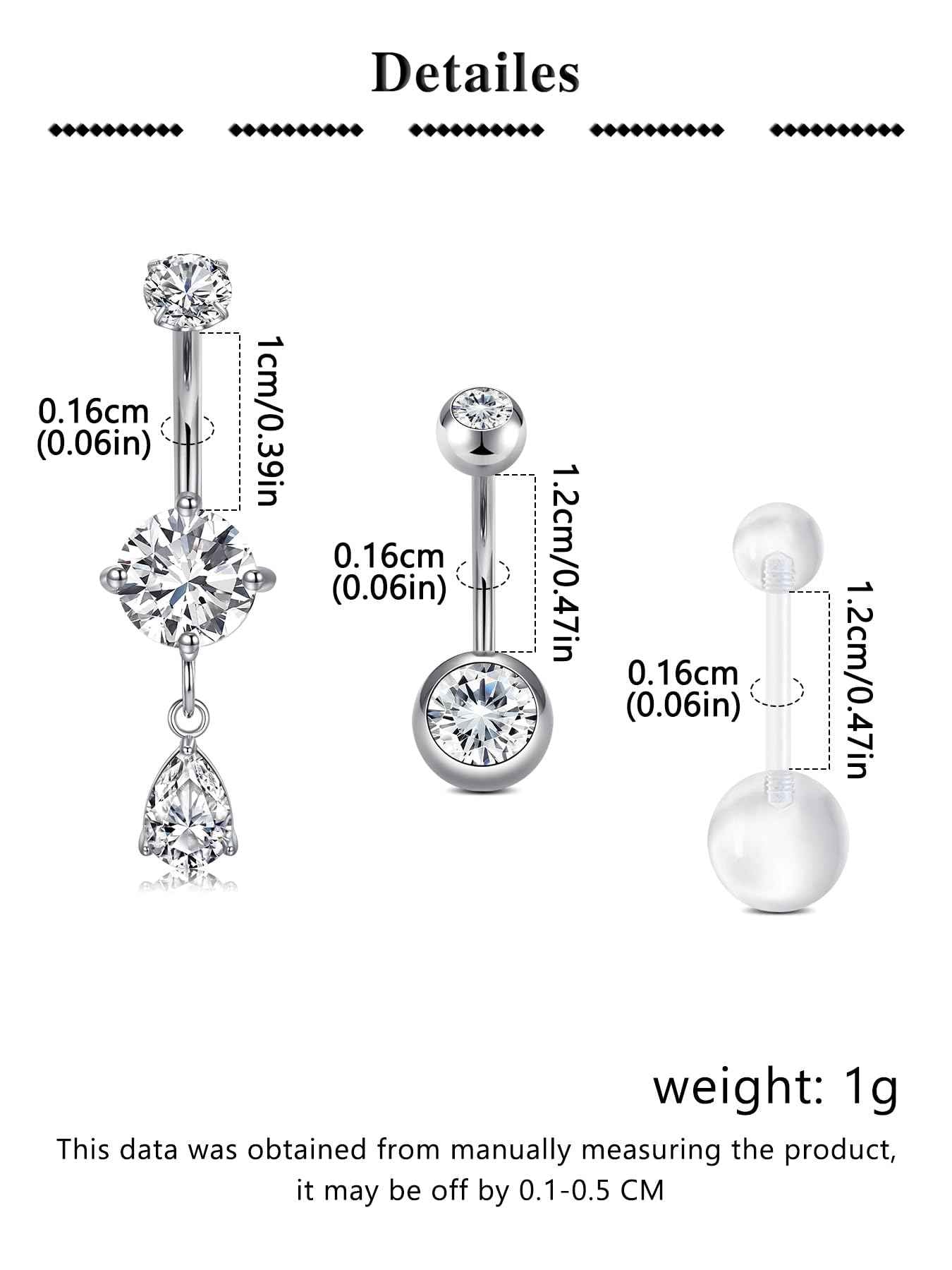 QWALIT Belly Button Piercing Kit Belly Piercing Kits Silver Belly Button Piercing Gun Self Belly Piercing Gun with Surgical Steel Dangle Belly Rings at Home