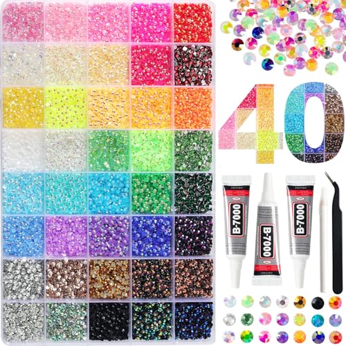 60000Pcs 3mm Jelly Rhinestones Bedazzling Kit with Glue & Tools for Nail Art Crafts