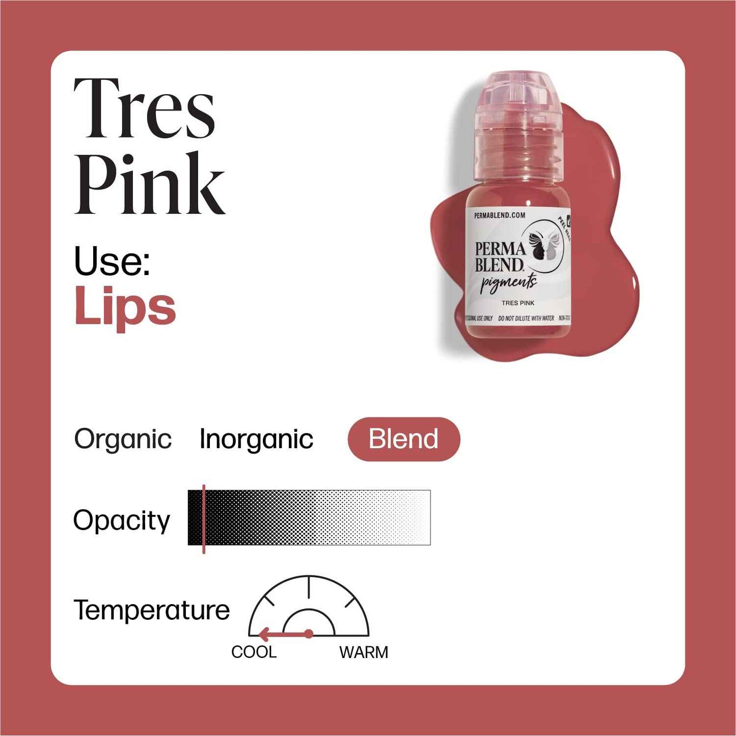 Perma Blend Tres Pink - Medium Pink Tattoo Ink for Permanent Makeup - Lip Blush Microblading Ink to Enhance Lip Color - Lip Blushing & Lip Tattoo Supplies - Vegan (0.5 oz)