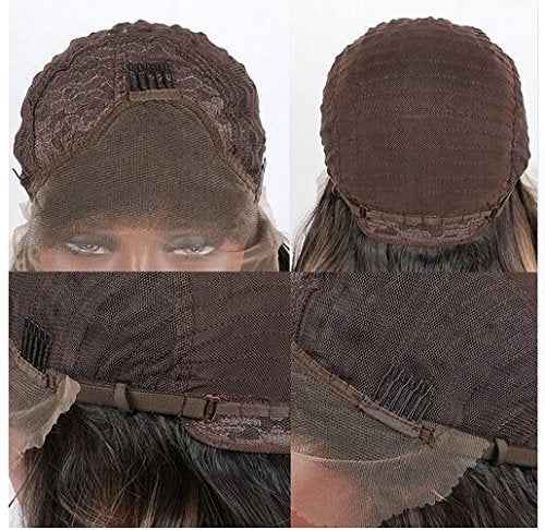 sylvia Black to Platinum White Hair Synthetic Lace Front Wigs Long Natural Wave Realistic Hairline Soft Glueless Half Hand Tied Wig 180% Density Heat Resistant Hair Replacement for Women…