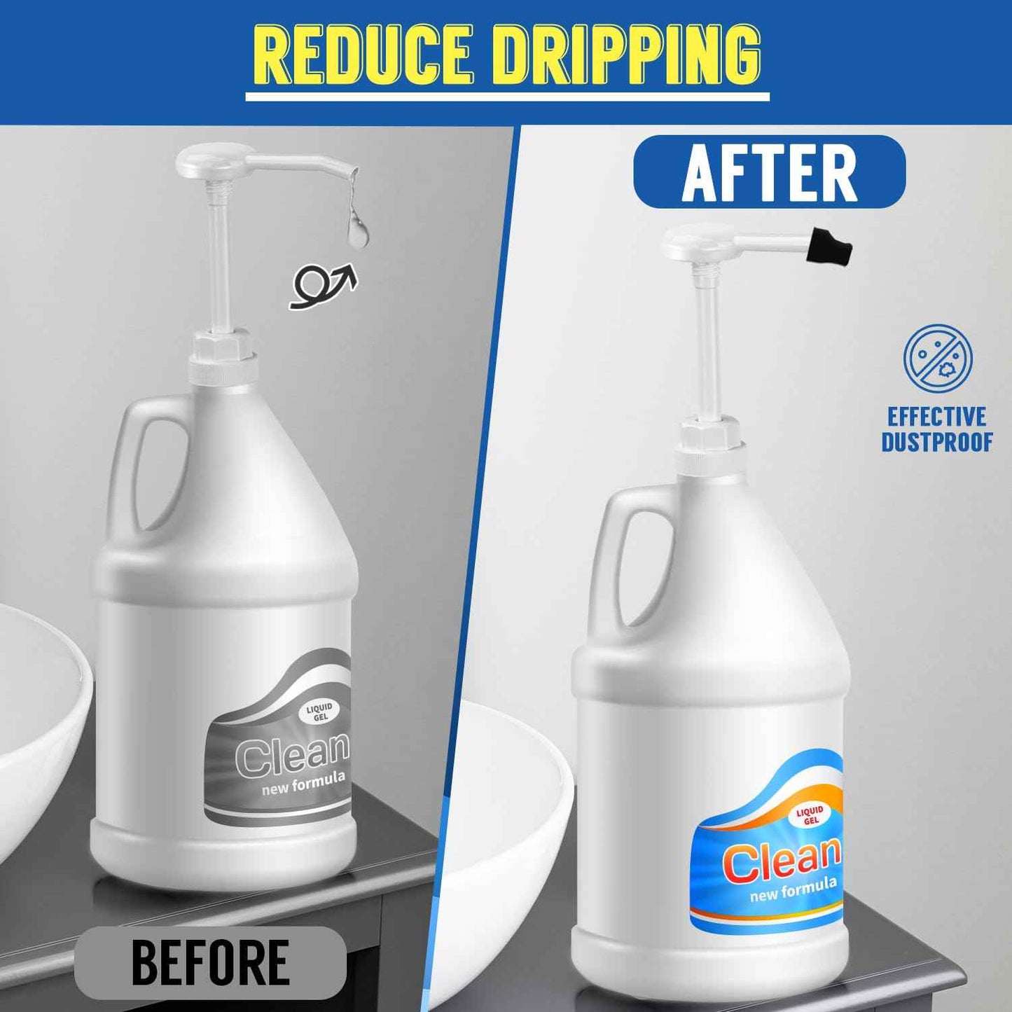 2 Pack 5 Gallon Pump Dispenser 38-400 1 oz Dispenser Pump for Large Gallon Bucket with 50cm Extended Tube, Cap to Avoid Dripping, Great for Shampoo, Conditioner, Bleach Liquid, Laundry, Detergent, Oil