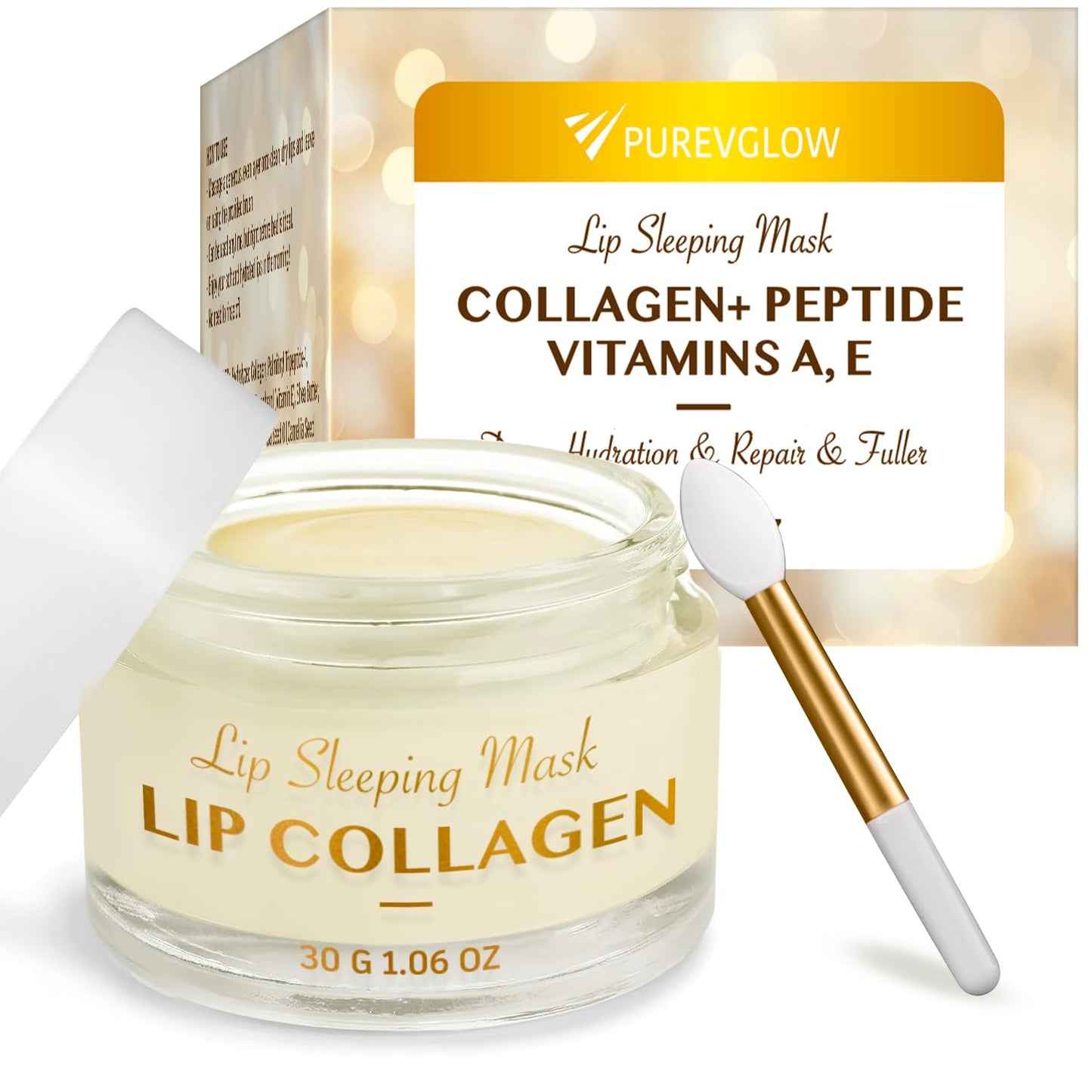 Lip Collagen Peptide Sleeping Mask: 30g Overnight Lip Wrinkle Treatment with Hyaluronic Acid Coconut Shea Butter - Lip Balm to Nourish Hydrate Dry Cracked Lips - Lip Plumper Moisturizer