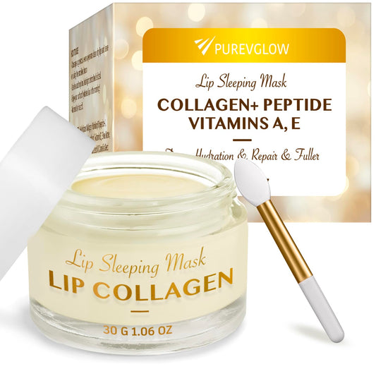 Lip Collagen Peptide Sleeping Mask: 30g Overnight Lip Wrinkle Treatment with Hyaluronic Acid Coconut Shea Butter - Lip Balm to Nourish Hydrate Dry Cracked Lips - Lip Plumper Moisturizer