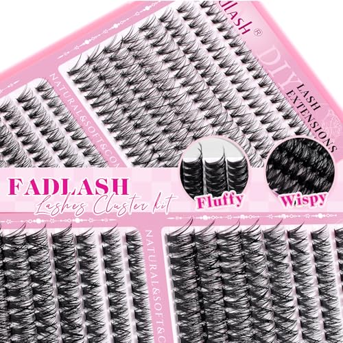 FADLASH Lash Clusters Kit 640PCS - Natural D Curl 8-16mm