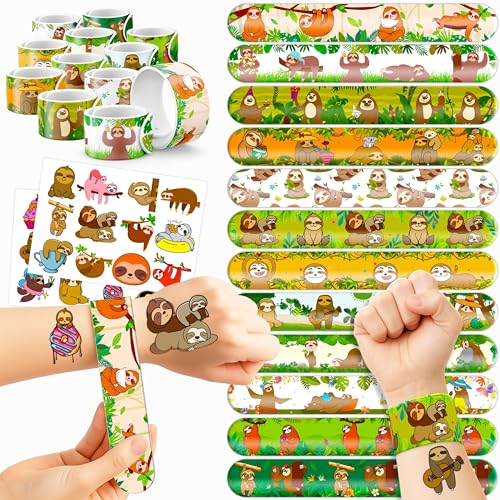 Sloth Party Favors Set - 48 PCS Slap Bracelets & Tattoos