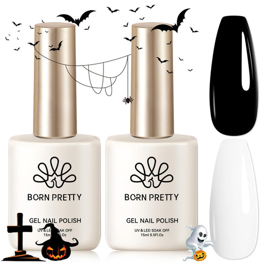 Born Pretty Hema-Free Black White Gel Nail Polish Set Color Gel Polish 2PCS Gel Polish 15ML Soak Off Gel Polish Nail Art Manicure Salon DIY at Home