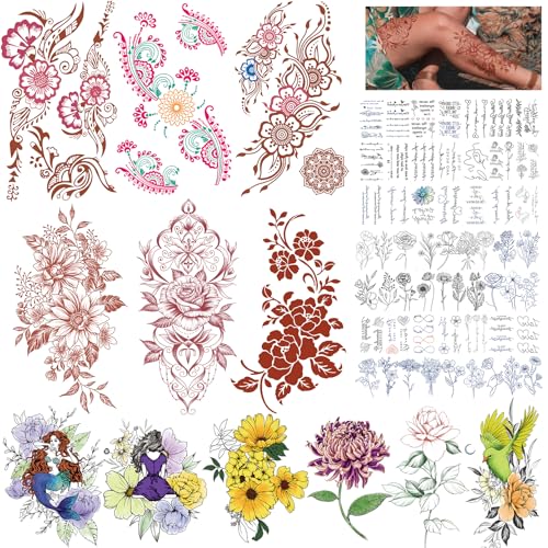 Waterproof Temporary Tattoos for Women - 68 Floral Sheets