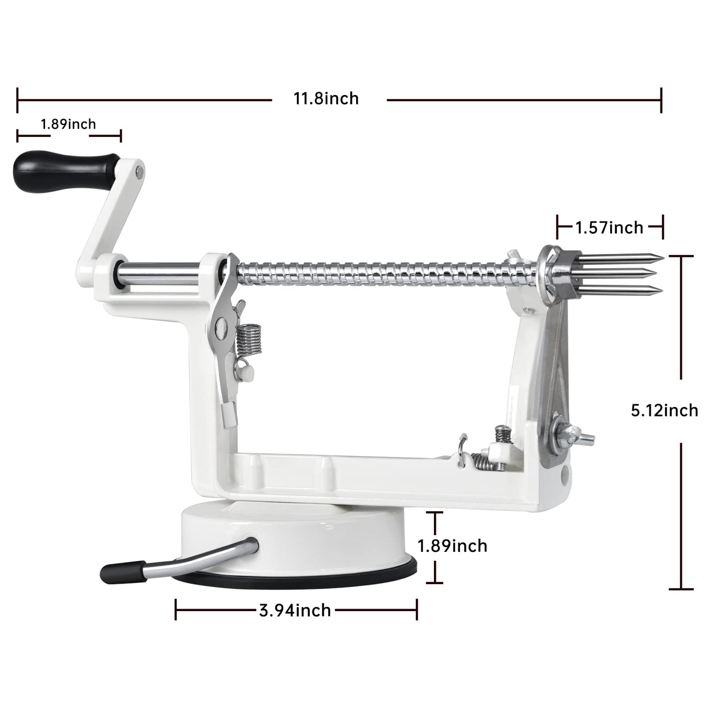 Apple Peeler Corer, Long lasting Chrome Cast Magnesium Alloy Apple Peeler Slicer Corer with Stainless Steel Blades and Powerful Suction Base for Apples and Potato(White)