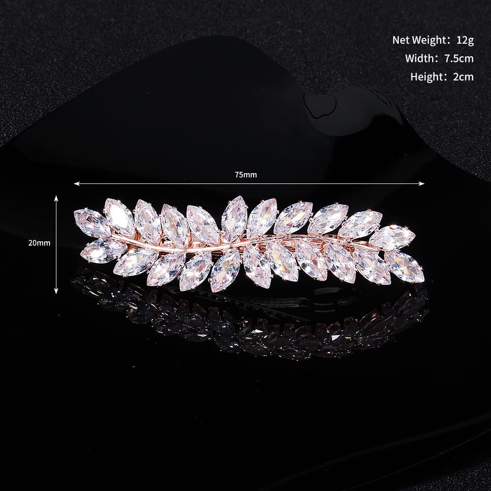 Xerling Rhinestone French Clip Hair Barrettes Automatic Hair Accessories Hair Spring Clips Leaf Design Zircon Hair Piece for Women