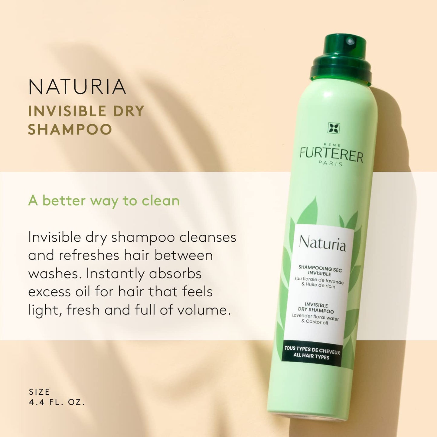 Rene Furterer NATURIA Invisible Dry Shampoo, All Hair Types, Oil-Absorbing, No Residue 4.4oz.