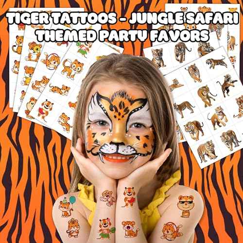 96PCS Tiger Temporary Tattoos for Kids ? Jungle Animal Theme Birthday Party Favors, Cute Wild Cat Stickers for Boys Girls, Classroom Gifts, Decorations, Prizes, and Rewards