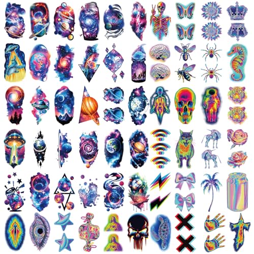 Cosmic Space Temporary Tattoos, 77 Sheets Waterproof Designs