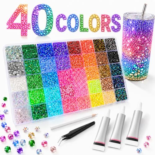 Bedazzling Kit with 40 Colors Jelly Rhinestones - 40000 Pcs 3mm Gems