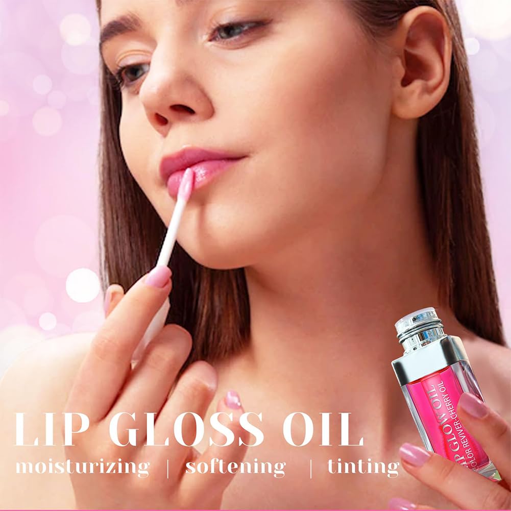 Hydrating Lip Glow Oil, Moisturizing Lip Glow Oil, Nourishing Glossy Transparent Lip Oil, Plumping Lip Oil, Lip Balm, Non-sticky Tinted Toot Lip Balm for Lip Care (RASPBERRY) 0.2 OZ