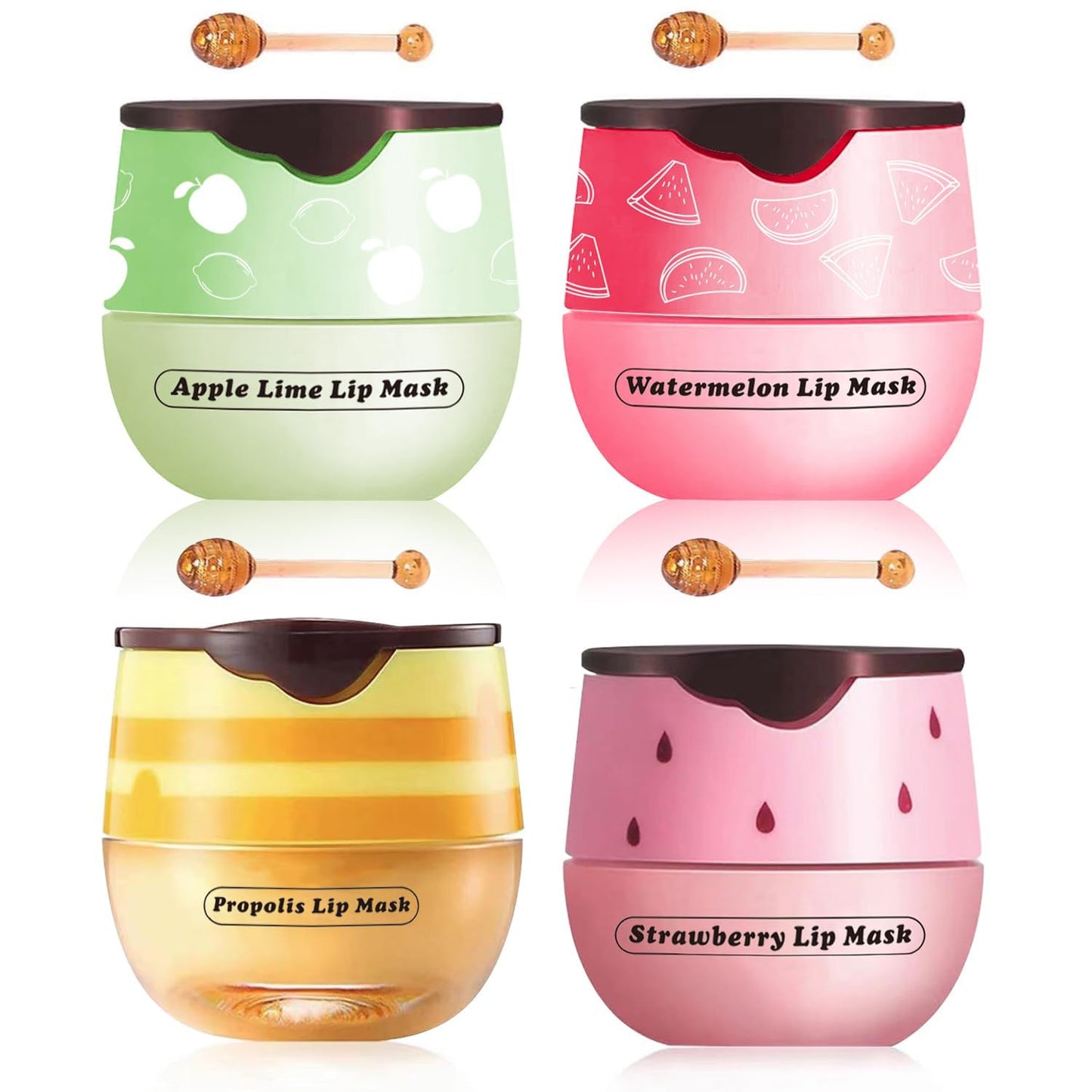 Lip Balm Honey Pot, Vitamin E Lip Masks & Moisturizing Propolis Sleeping Lip Mask (4 Packs Fruit Mask)