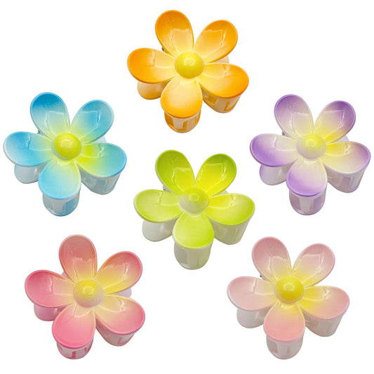 6Pcs Mix Colors Hawaiian Flower Hair Clips, Large Plumeria Claw Clips Accessories for Women Girls Tropical Party Beach Vacation Thick Hair Decoration